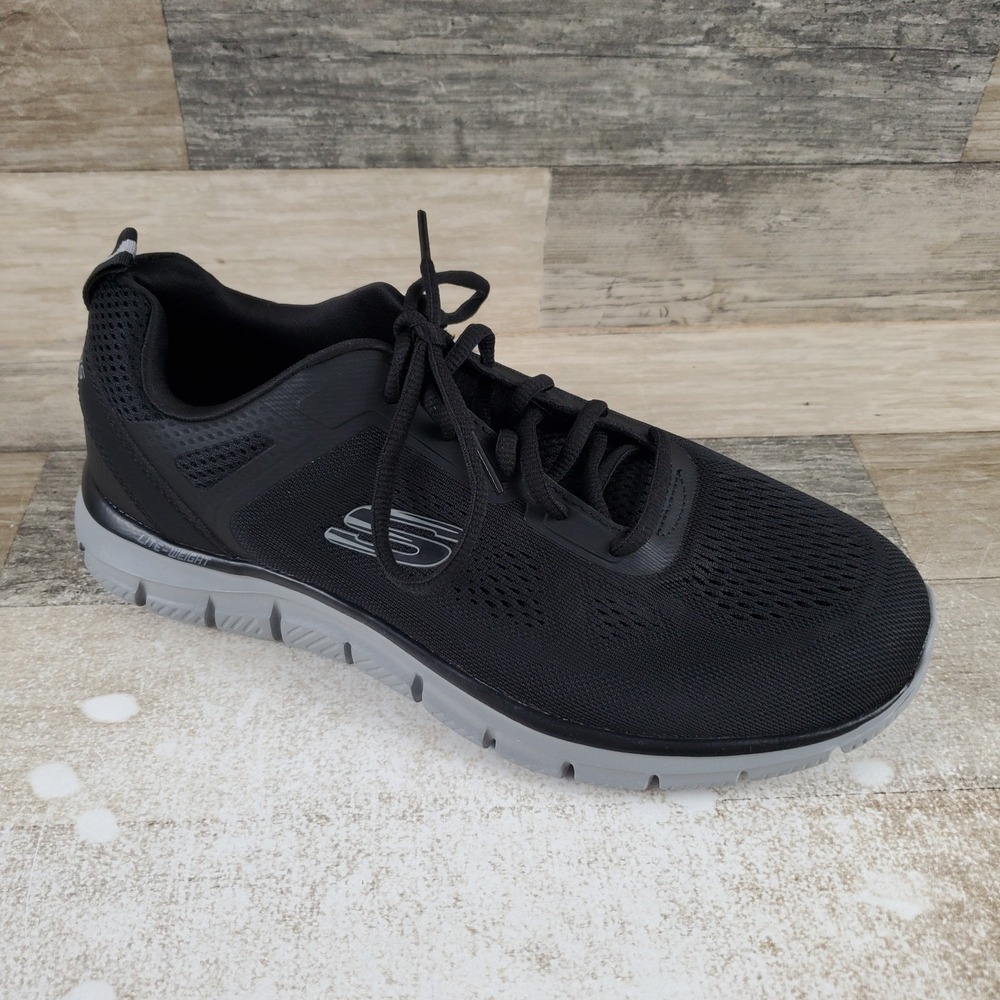 Skechers‎ Track Broader Mens Shoes Sz 8 Running Black Gray Mesh Lace Up Sneaker